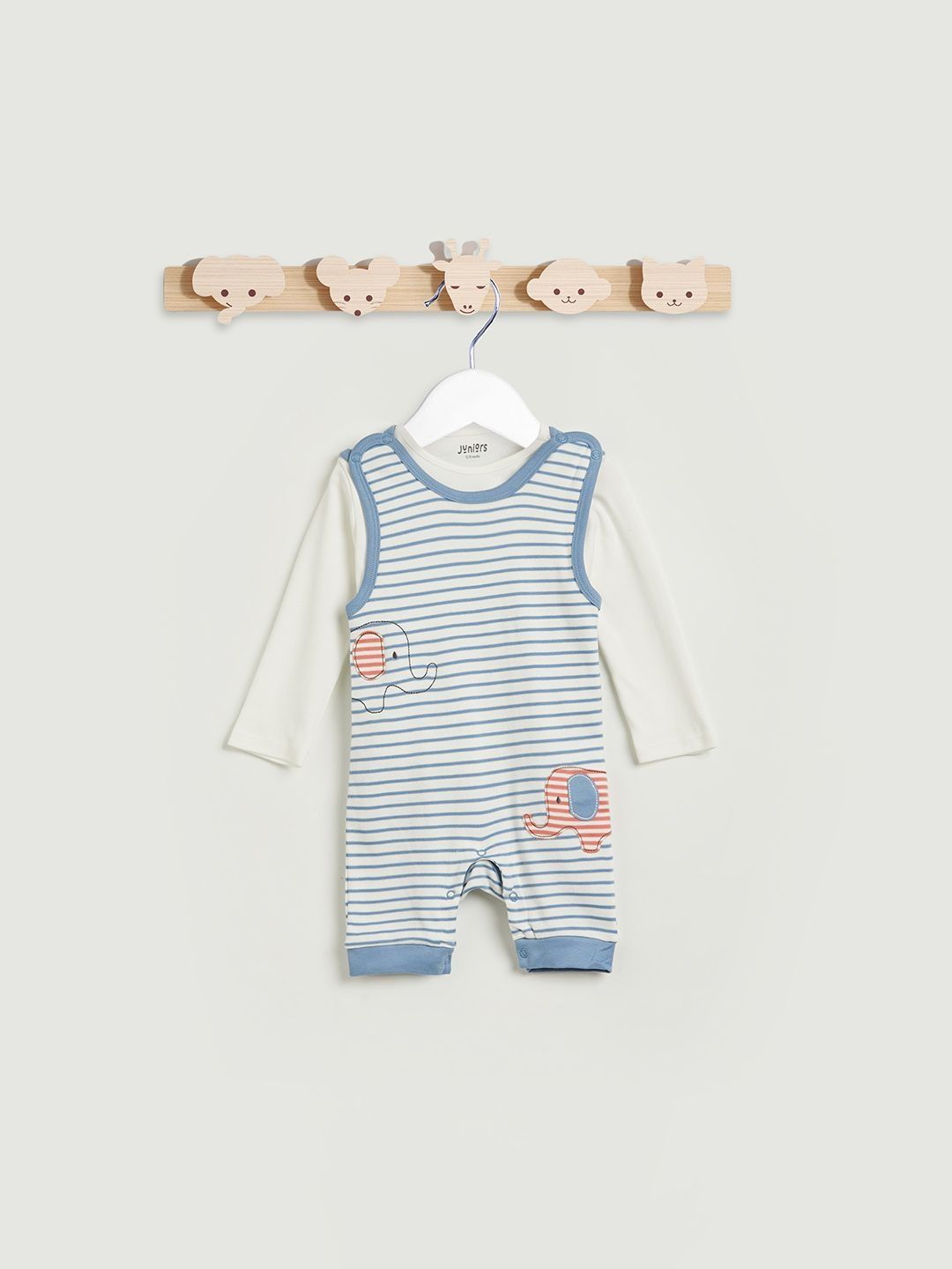 Juniors by Babyshop Infant Girls Printed Cotton Round Neck Dungarees