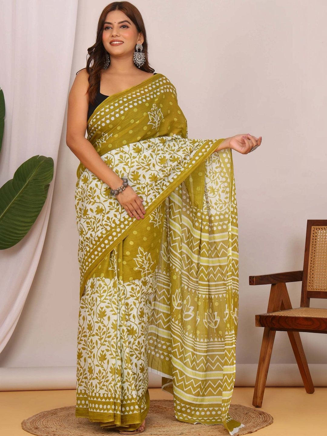 HERE&NOW Ethnic Motifs Pure Cotton Ikat Saree