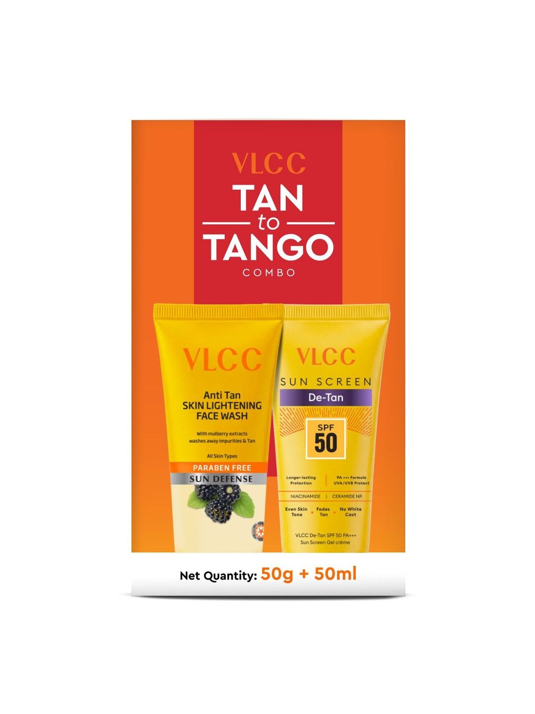 VLCC Set Of 2 Tan To Tango SPF 50 PA+++ Sunscreen - 50 g & Anti Tan Face Wash - 50 ml