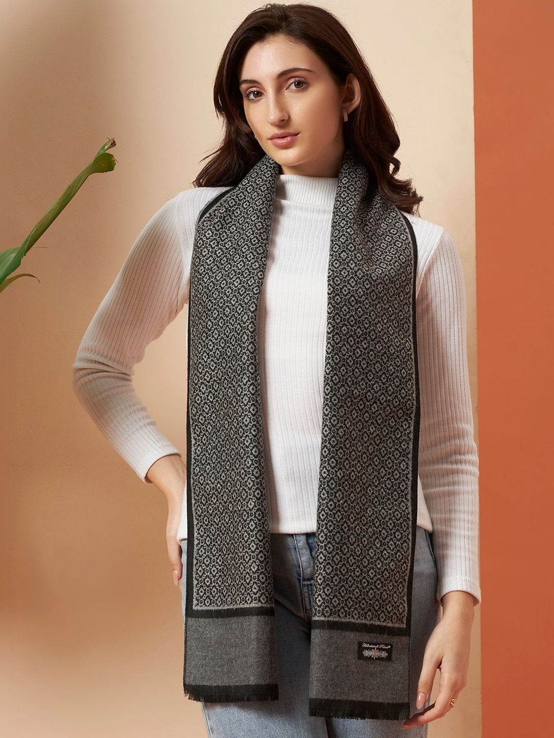 Buy HANDICRAFT PALACE Women Grey Abstract Woven Design Reversible Woollen Scarf -  - Accessories for Women