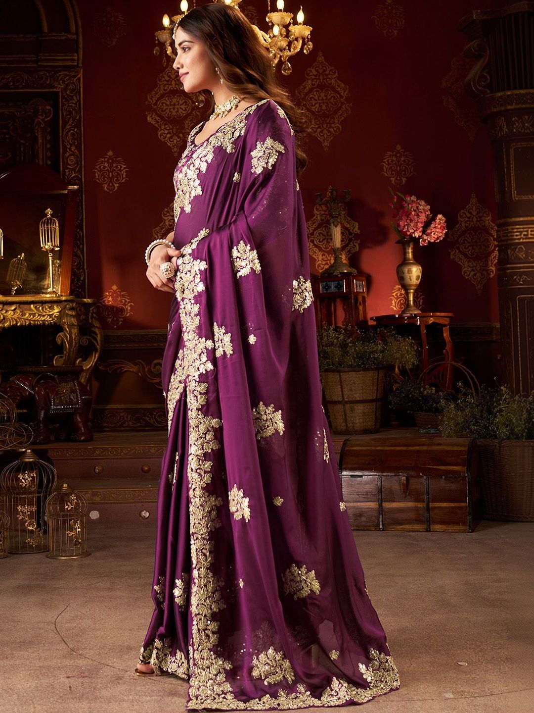 Urban Pallu Embellished Embroidered Silk Blend Heavy Work Saree