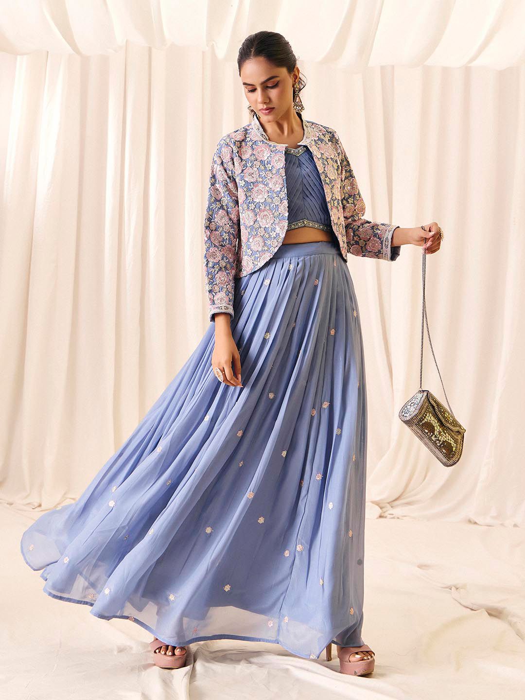 Floral Embroidered Choli With Skirt & Koti Lehenga 4