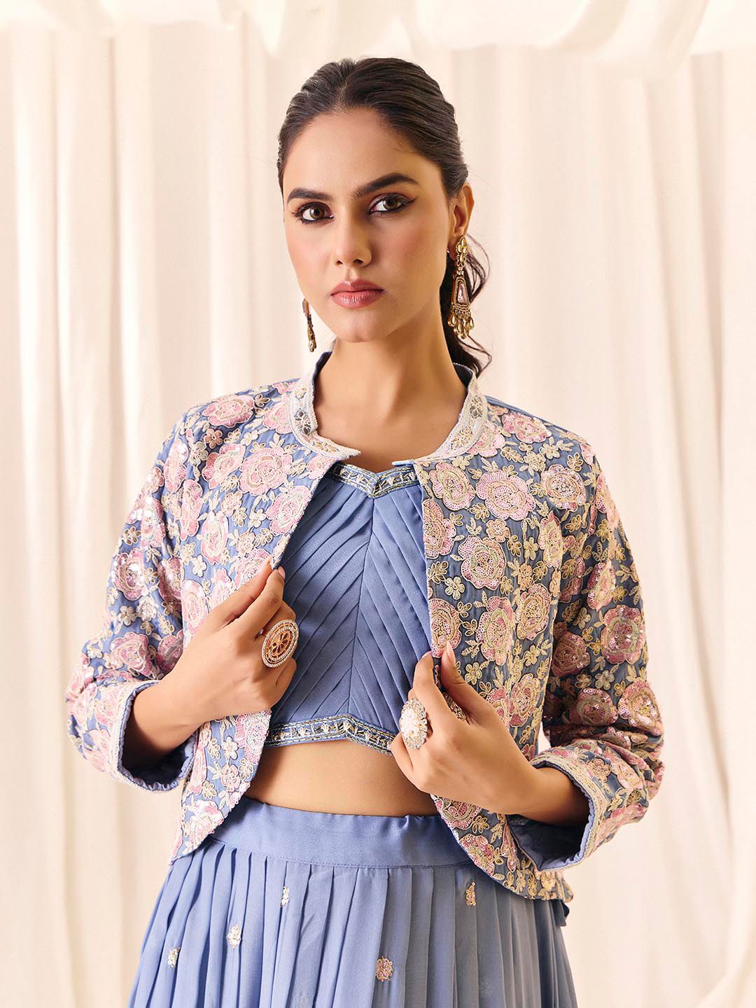 Floral Embroidered Choli With Skirt & Koti Lehenga 2
