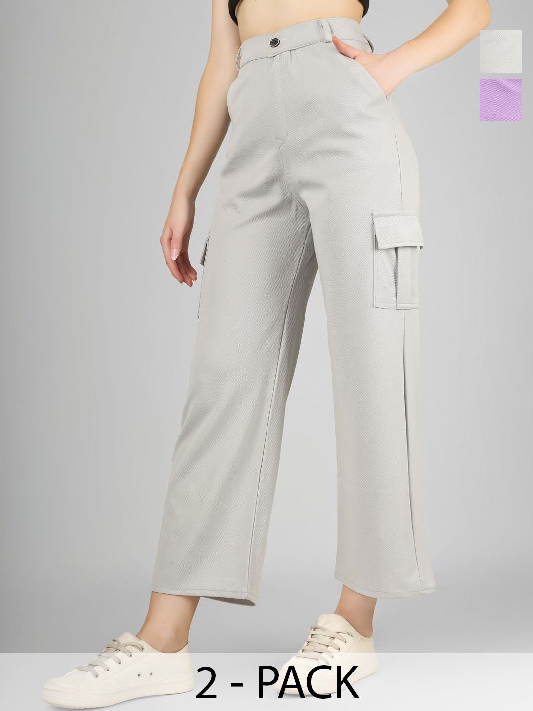 Yunic29 Women Relaxed High-Rise Easy Wash Cargos Trousers