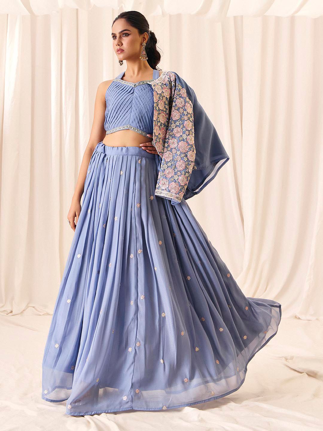Floral Embroidered Choli With Skirt & Koti Lehenga