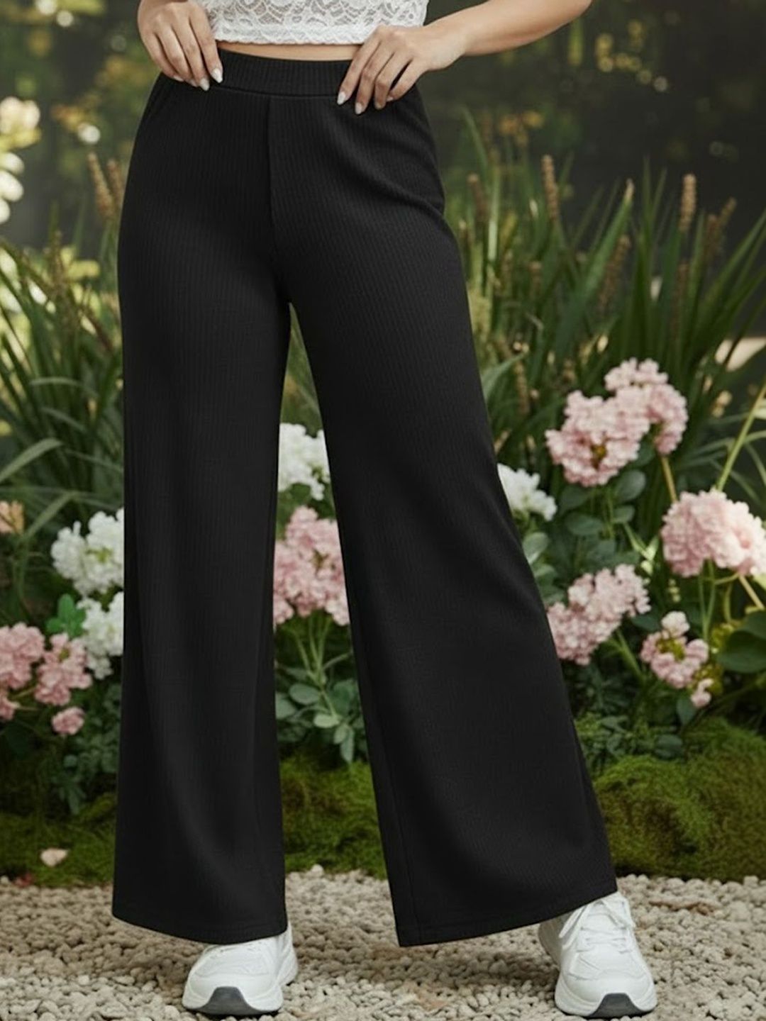 Moda Rapido Women Textured Comfort High-Rise Trousers