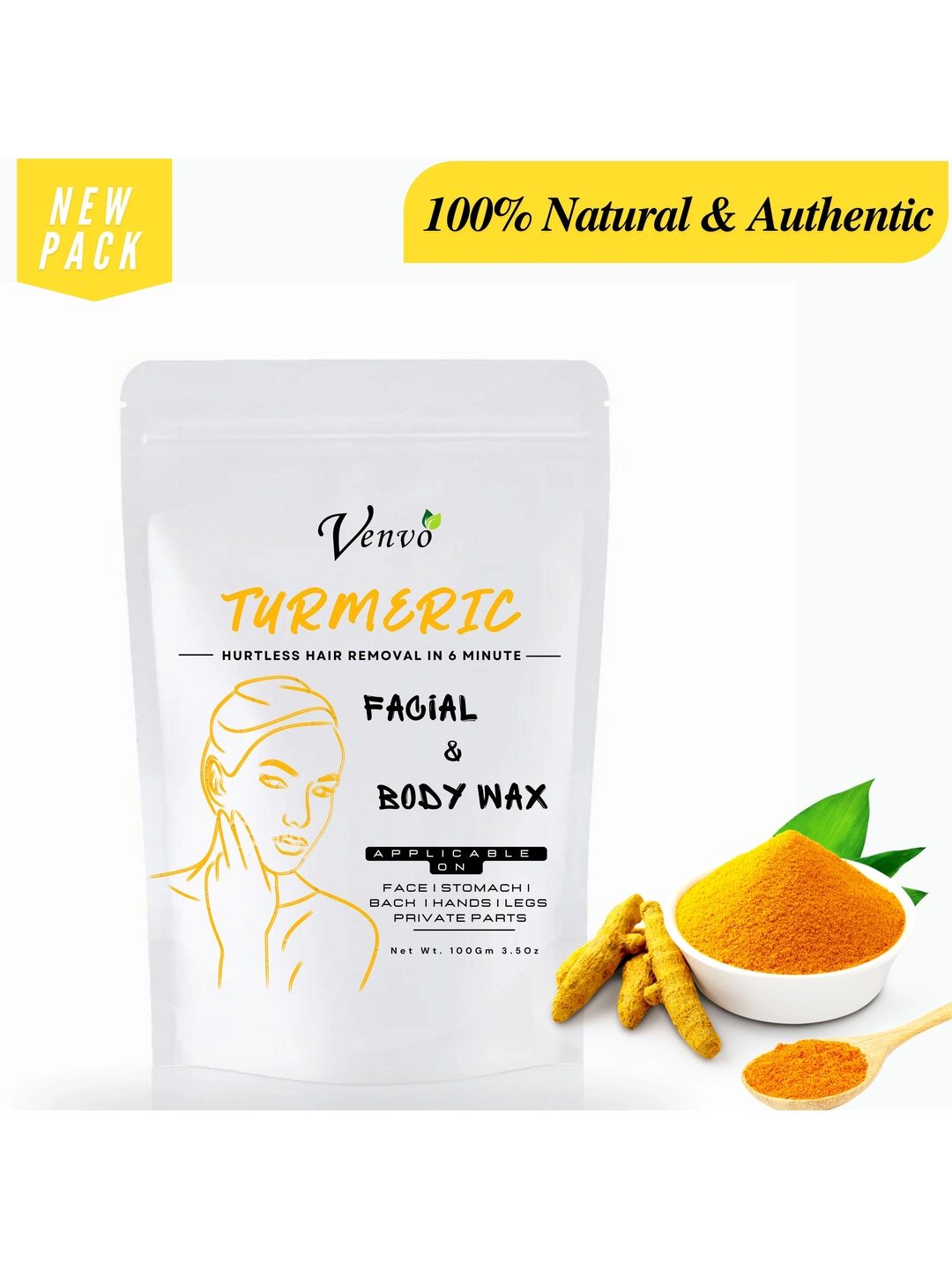VENVO Turmeric Instant Face Hair Removal Powder - 100 g