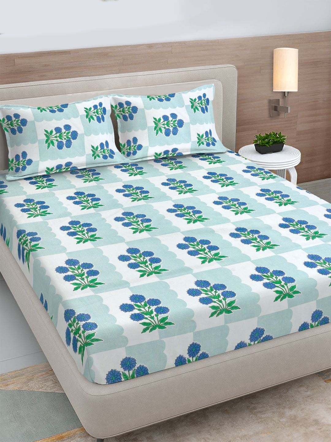 Buy FABINALIV White Floral 300 TC King Bedsheet With 2 Pillow Covers -  - Home for Unisex