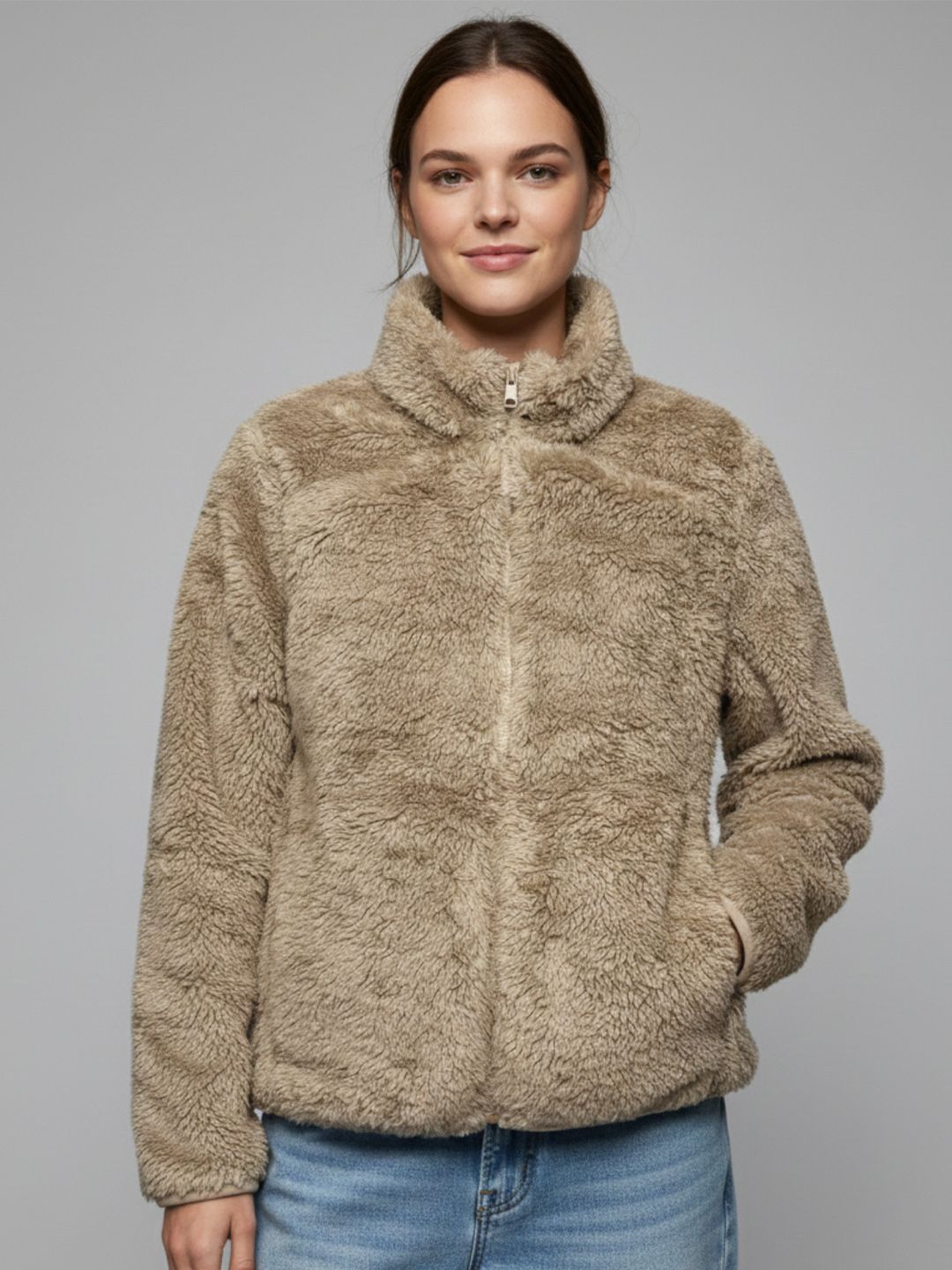 Alan Jones Women Fluffy Yarn Fleece Full-Zip Jacket