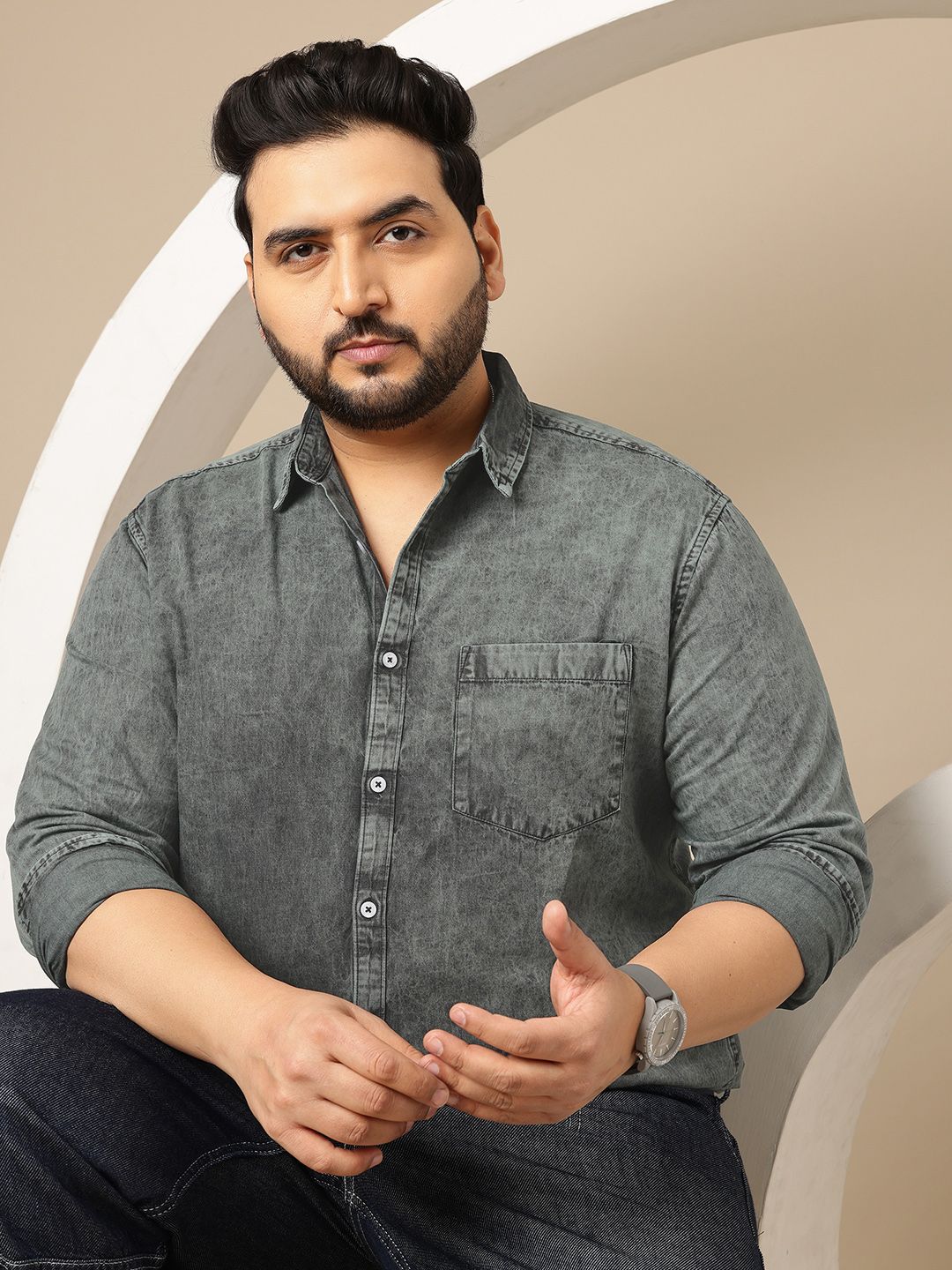 Sztori Plus Size Washed Effect Pure Cotton Casual Shirt