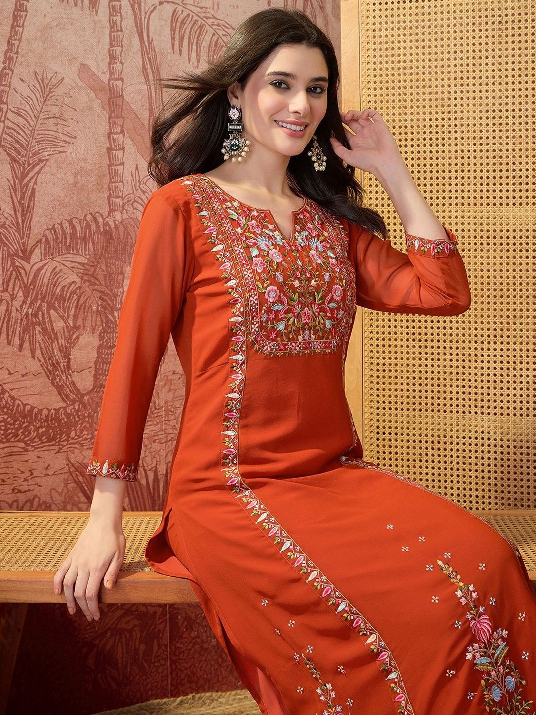 Embroidered Round Neck Kurta & Palazzos 2