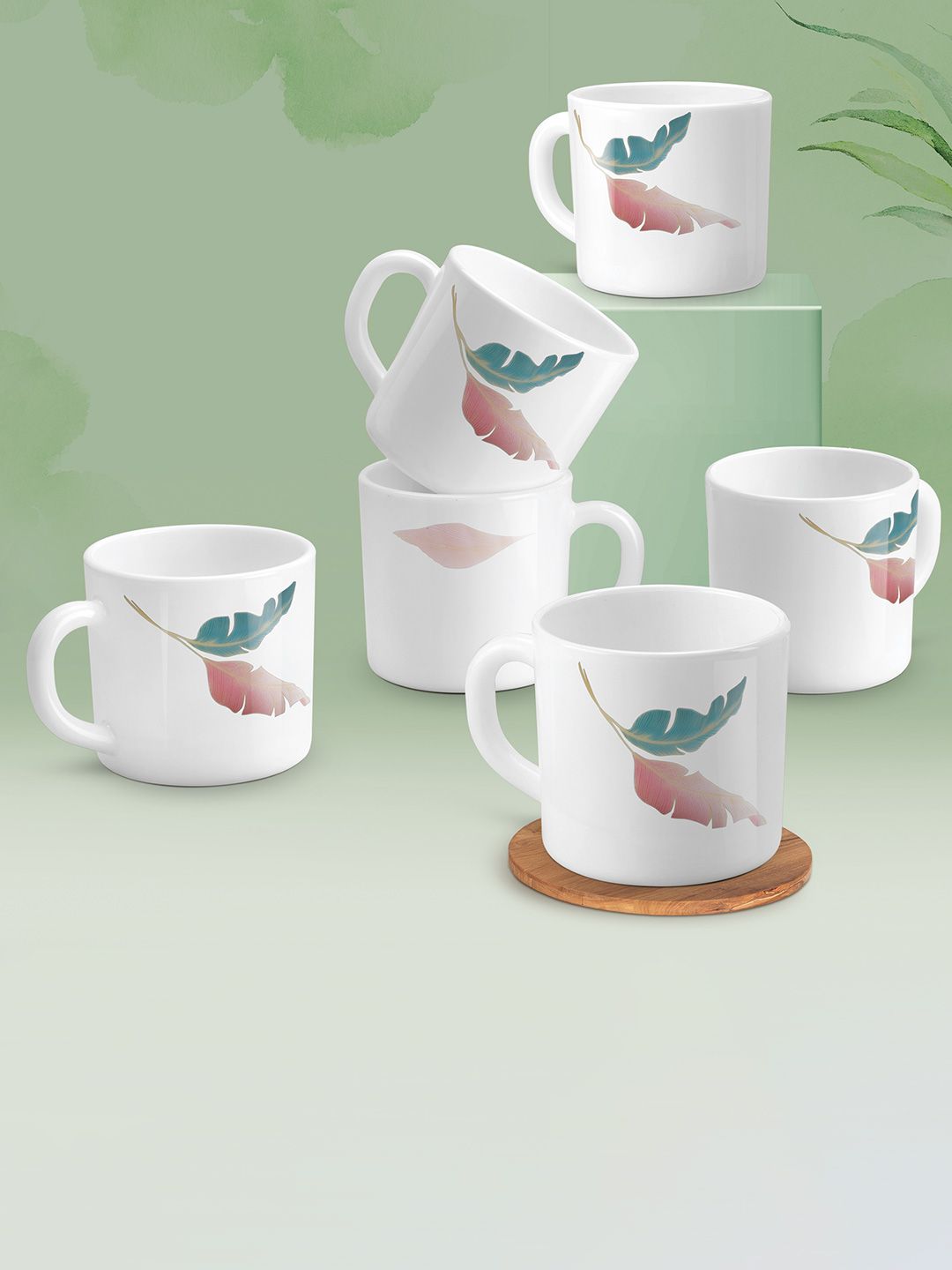 Treo Amara Palma White Opalware Microwave Dishwasher Safe Cup Set 100 ml