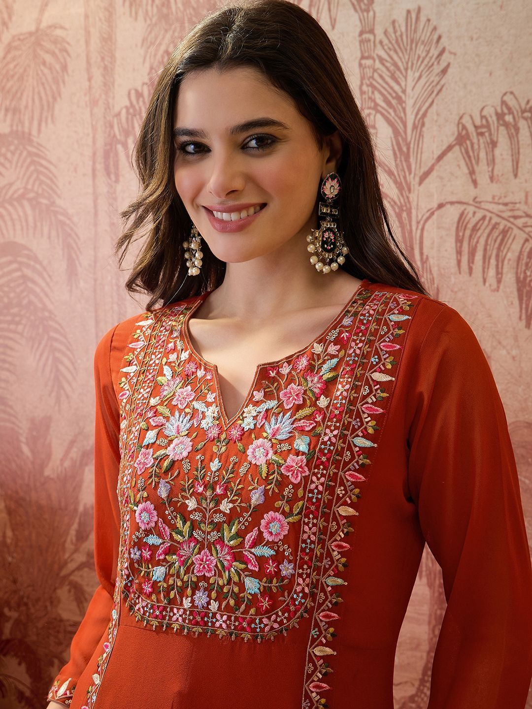 Embroidered Round Neck Kurta & Palazzos 3