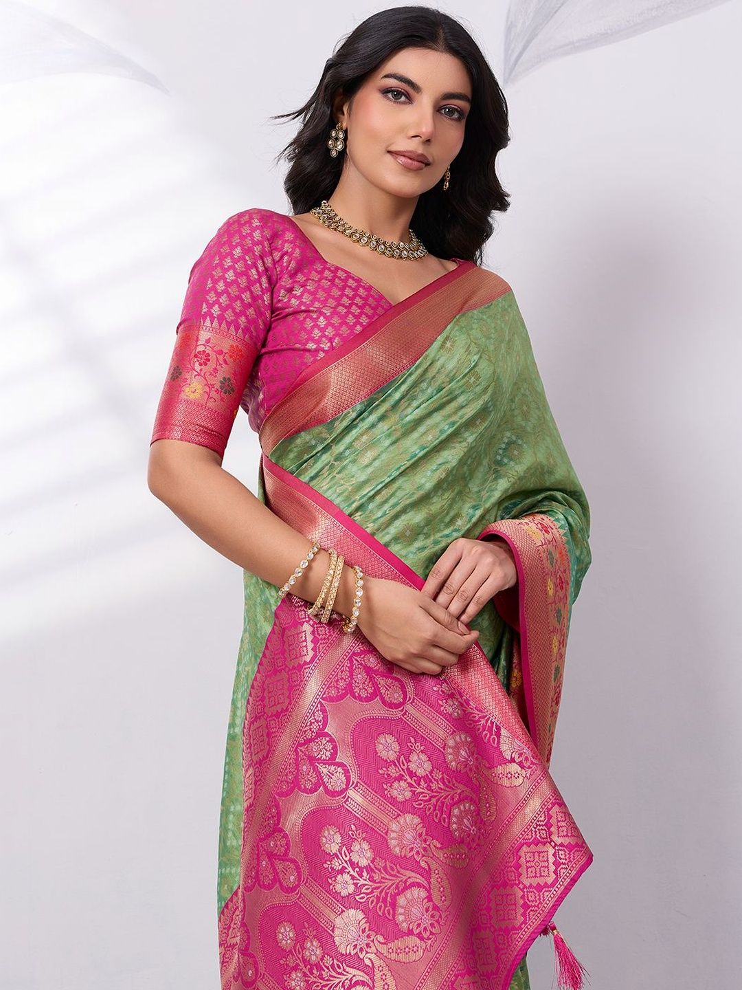 PBS PRINTS Ethnic Motifs Zari Organza Banarasi Saree