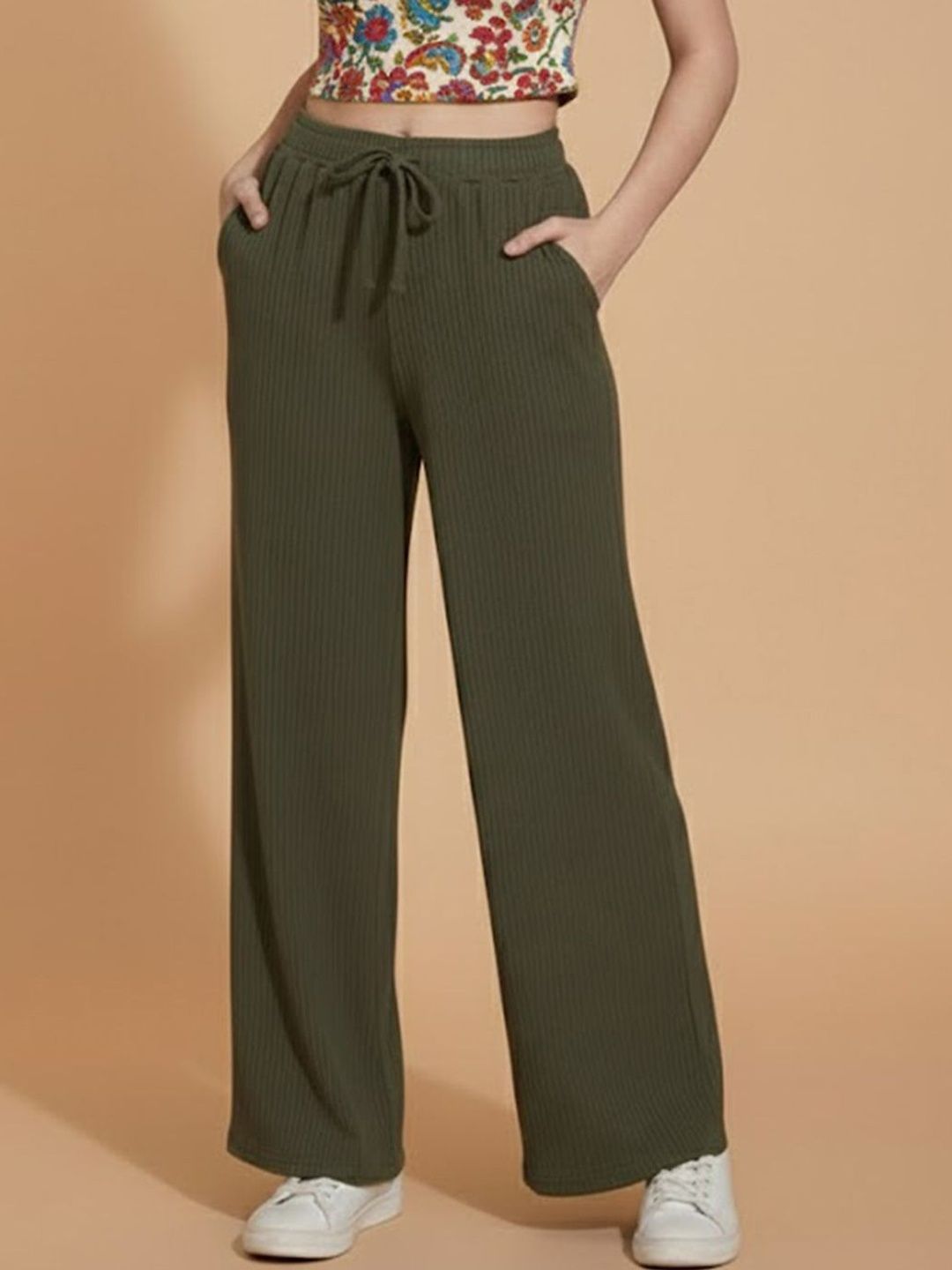 Moda Rapido Women Textured Comfort High-Rise Trousers