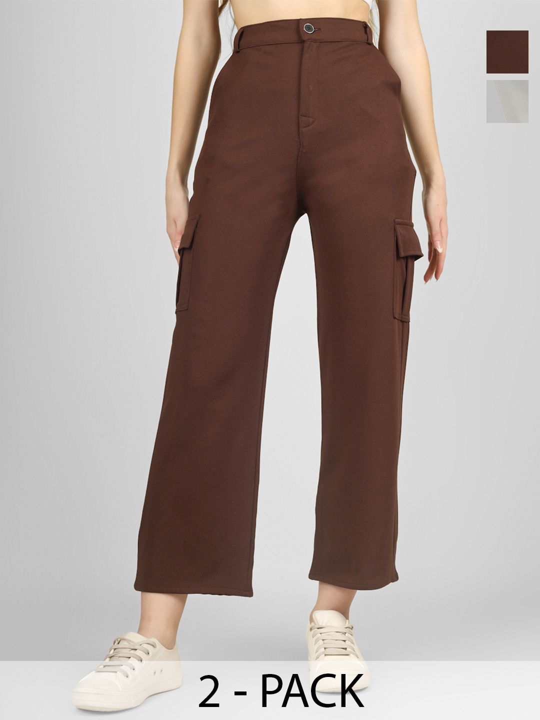 Yunic29 Women Relaxed High-Rise Easy Wash Cargos Trousers