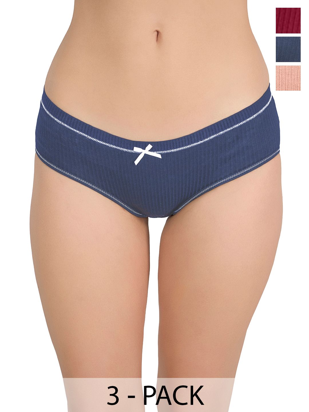 Moda Rapido Pack of 3 Striped Cotton Low-Rise Hipster Briefs