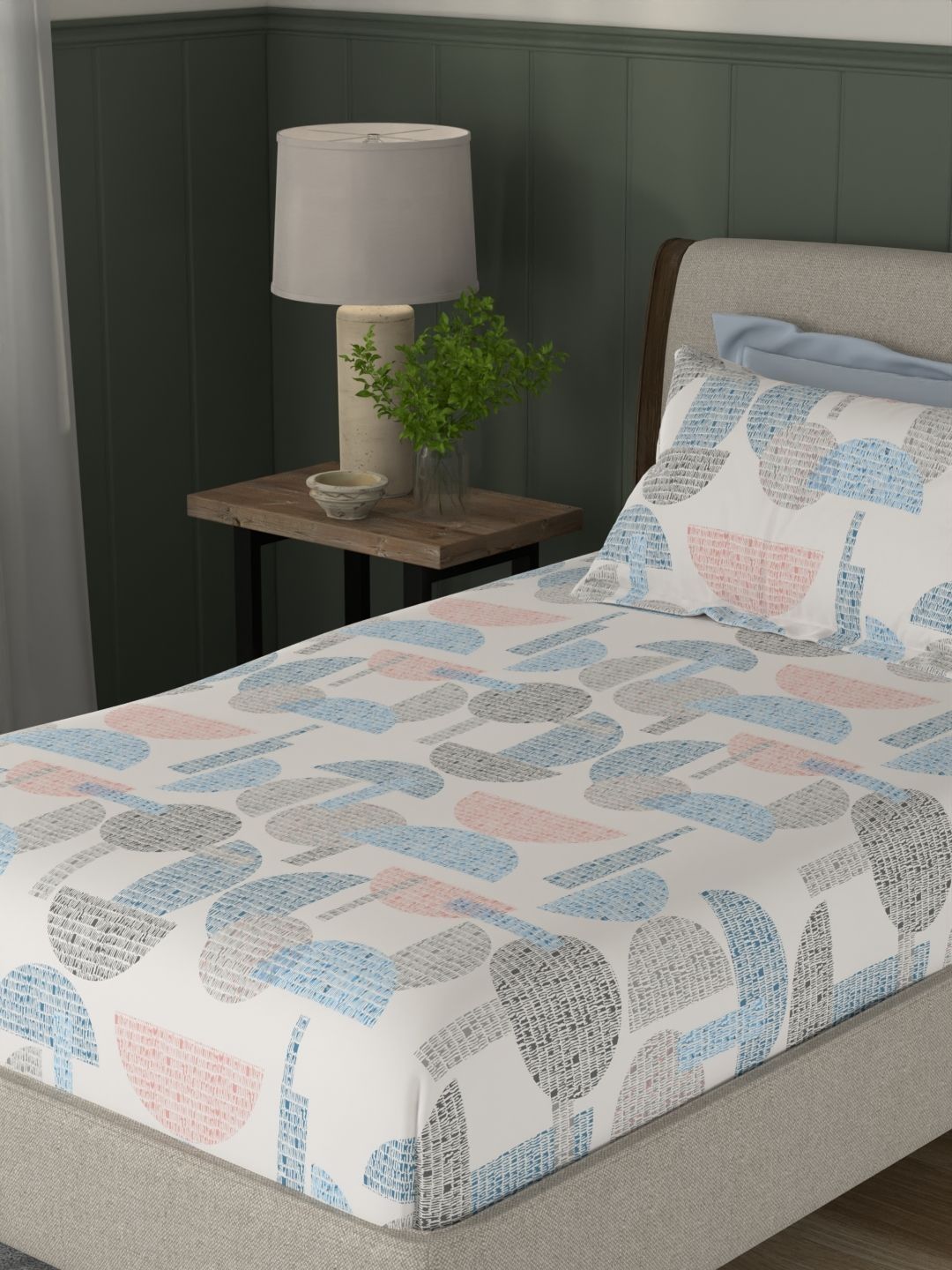 STELLAR HOME BY PORTICO White 120 TC Single Bedsheet with 1 Pillow Covers