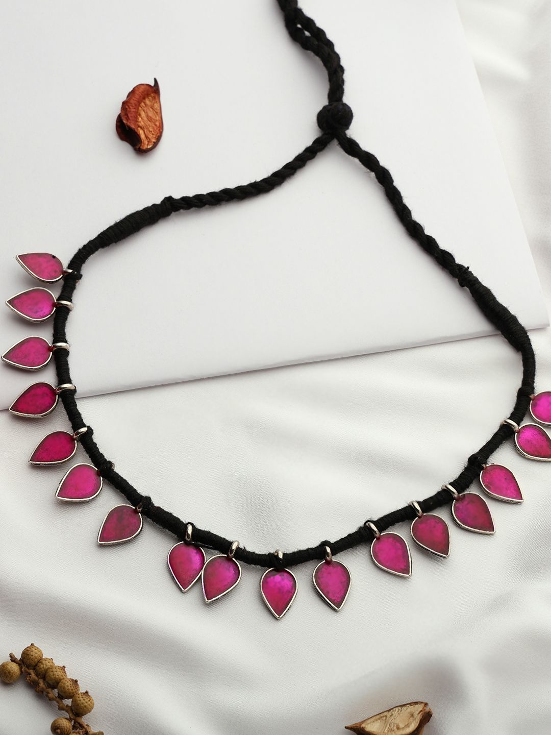 VENI Brass Silver-Plated Oxidised Necklace