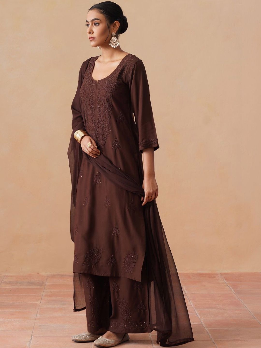 Embroidered Regular Thread Work Kurta with Palazzos & With Dupatta 6