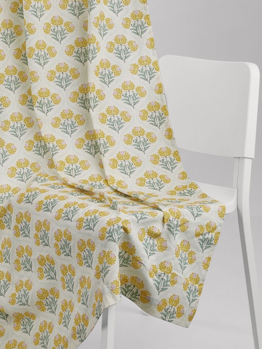 Buy Haus & Kinder Yellow & White Set Of 2 Floral Room Darkening Door Curtain -  - Home for Unisex