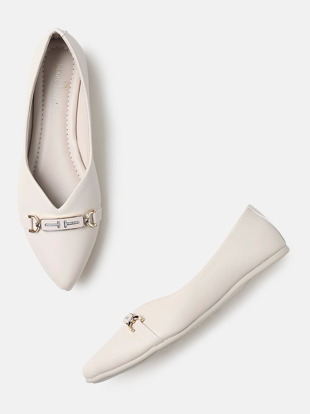 Marc Loire Women Cream Embellished Ballerinas