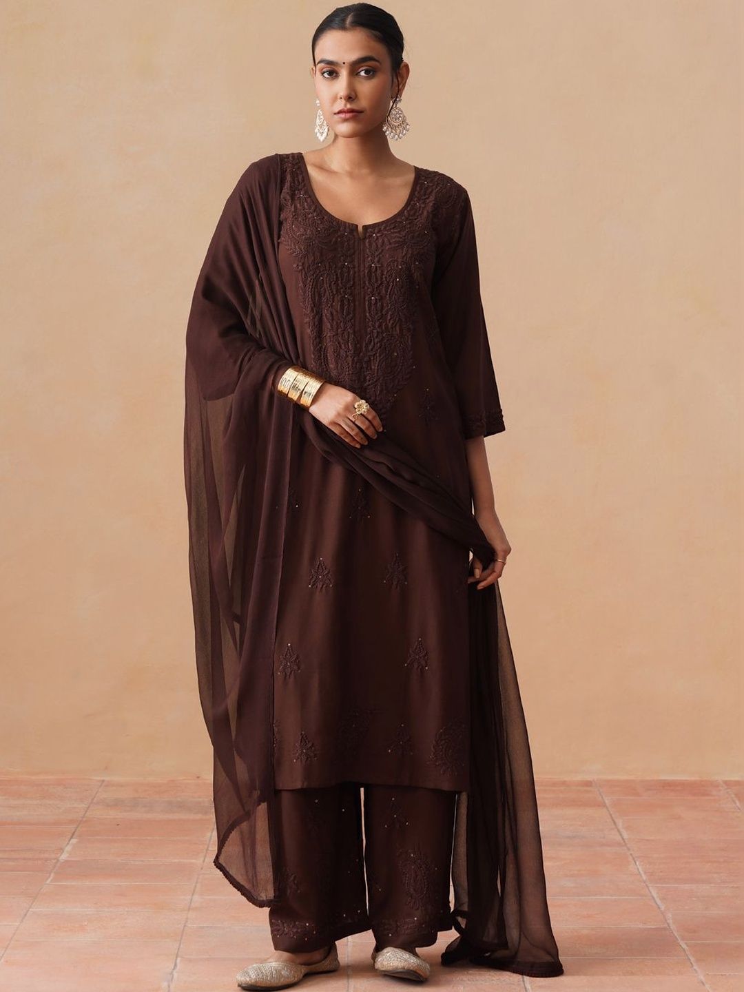 Embroidered Regular Thread Work Kurta with Palazzos & With Dupatta 5