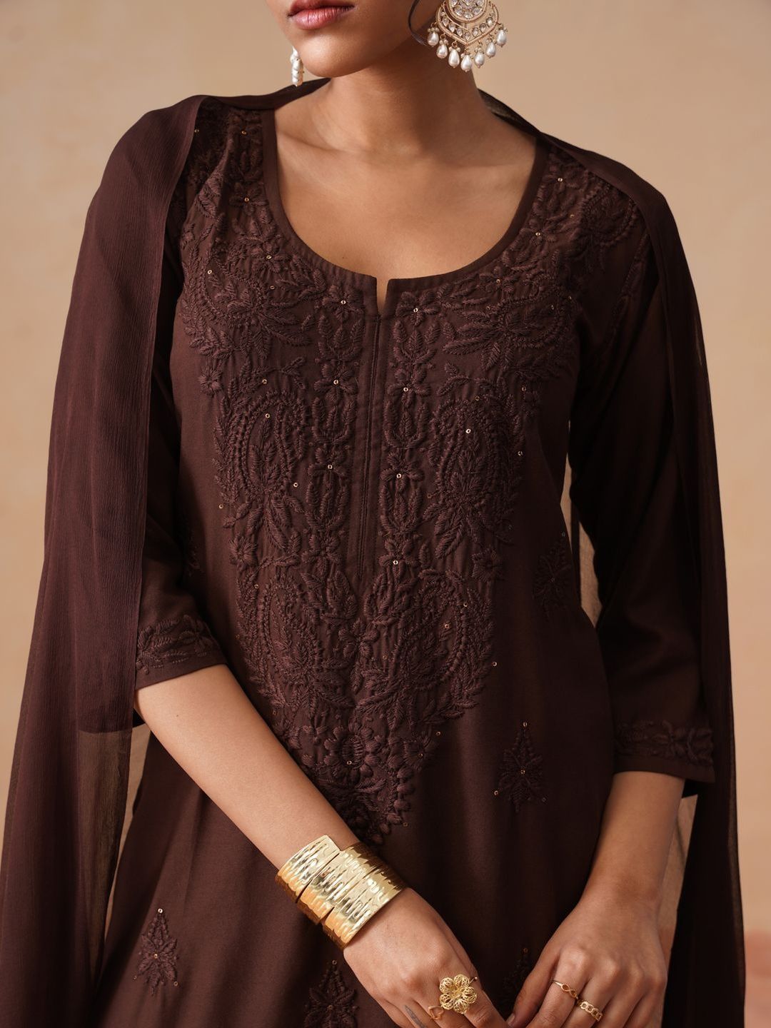 Embroidered Regular Thread Work Kurta with Palazzos & With Dupatta 4