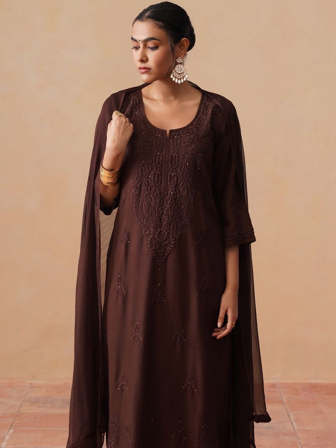 Embroidered Regular Thread Work Kurta with Palazzos & With Dupatta 2