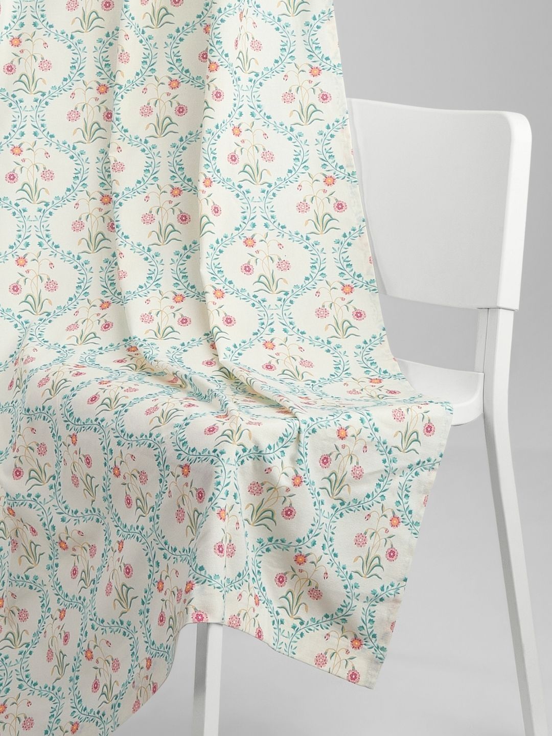 Buy Haus & Kinder Teal & White Set Of 2 Floral Room Darkening Door Curtain -  - Home for Unisex