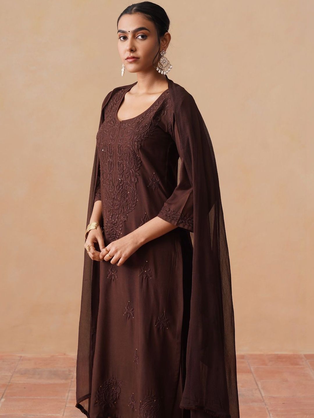 Embroidered Regular Thread Work Kurta with Palazzos & With Dupatta 3