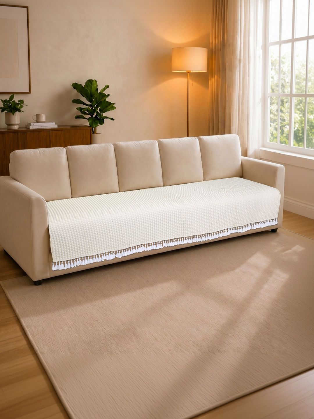 Saral Home White Cotton Blend 1 Piece Sofa Cover Without Arms
