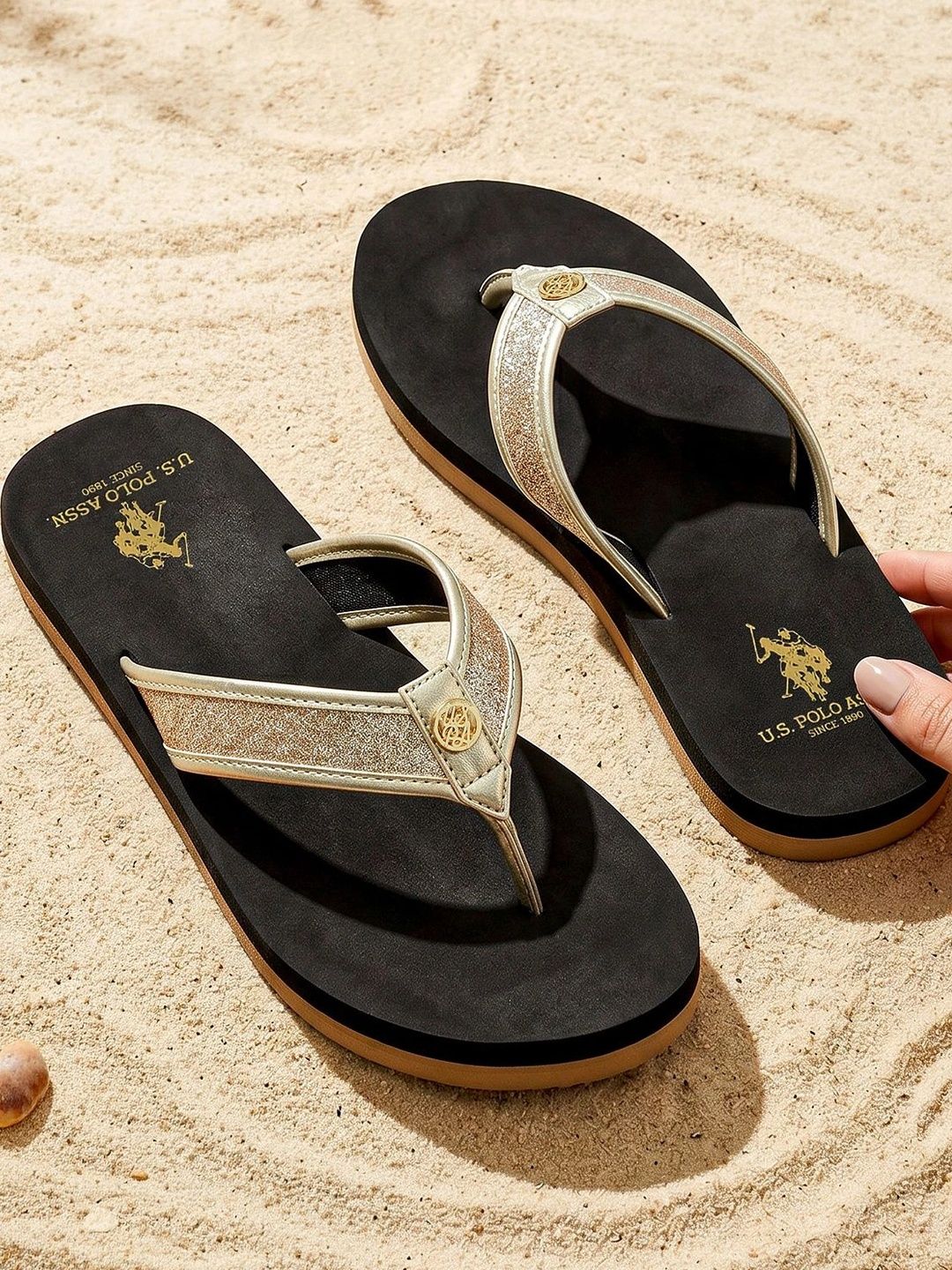 U.S. Polo Assn. Women Kirei Black Flip Flop Sandals