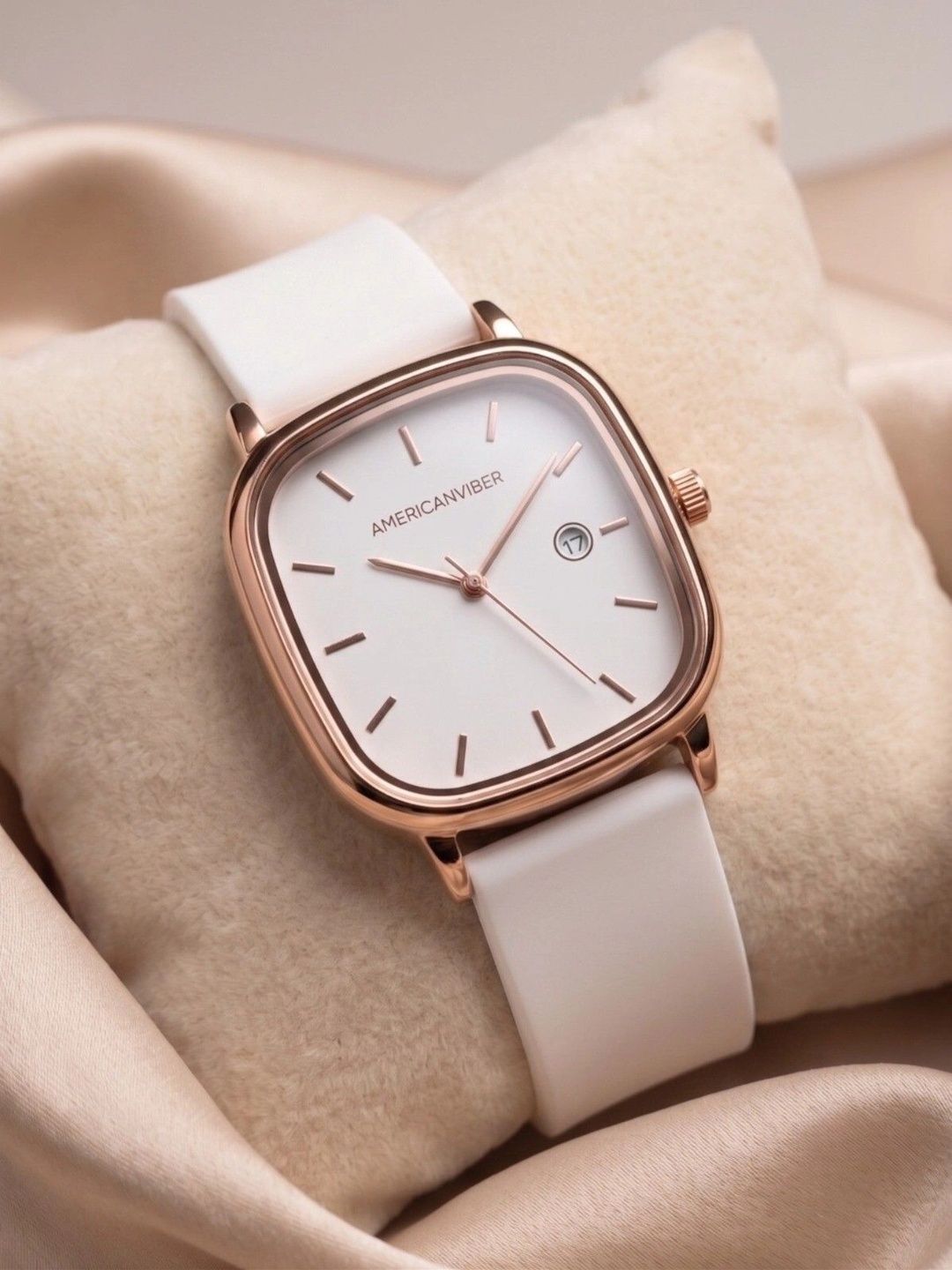 Americanviber Unisex Dial & Straps Analogue Multi Function Watch AVM0051 ROSE WHITE