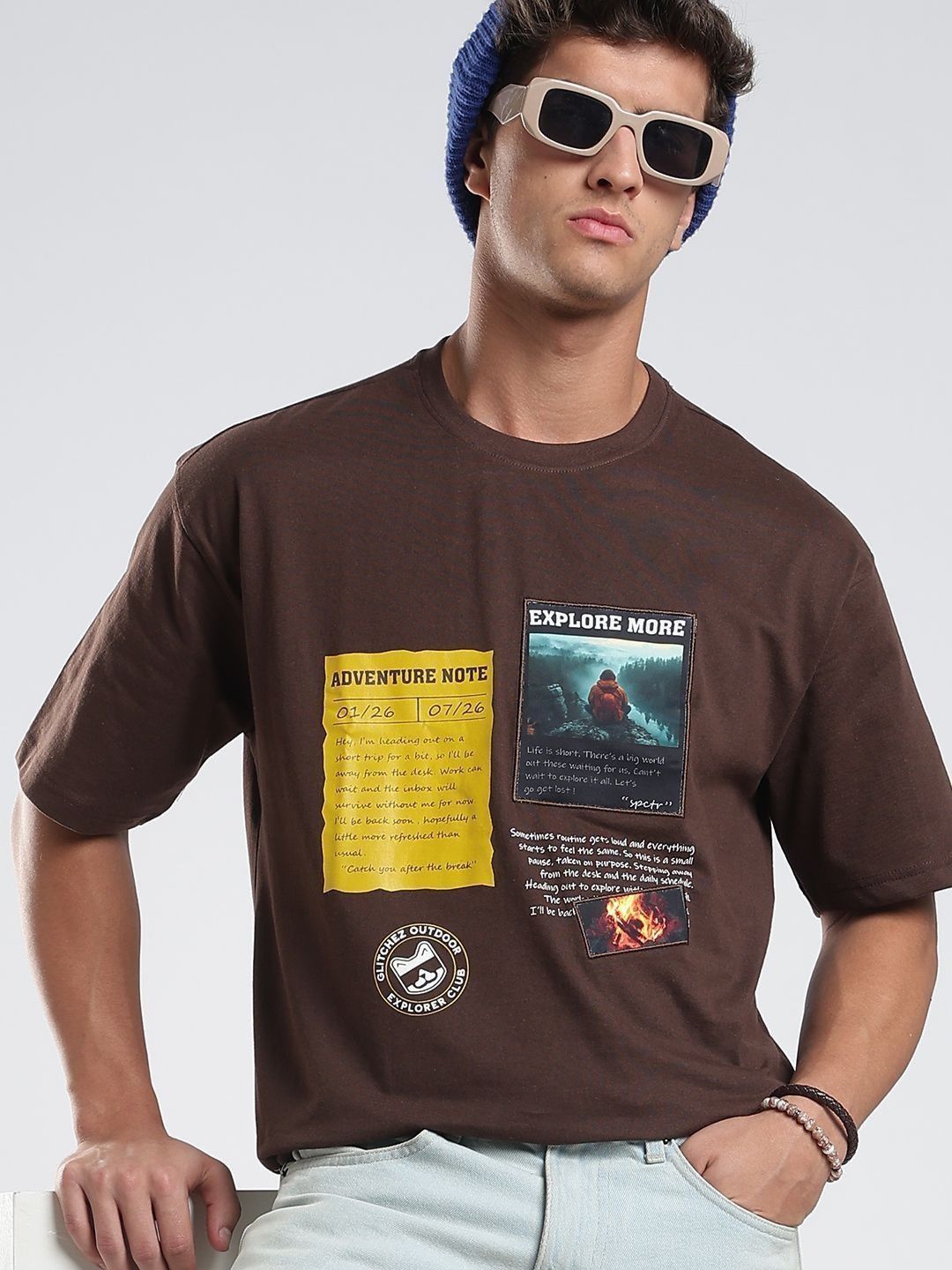 glitchez Men Printed Drop-Shoulder Sleeves T-shirt