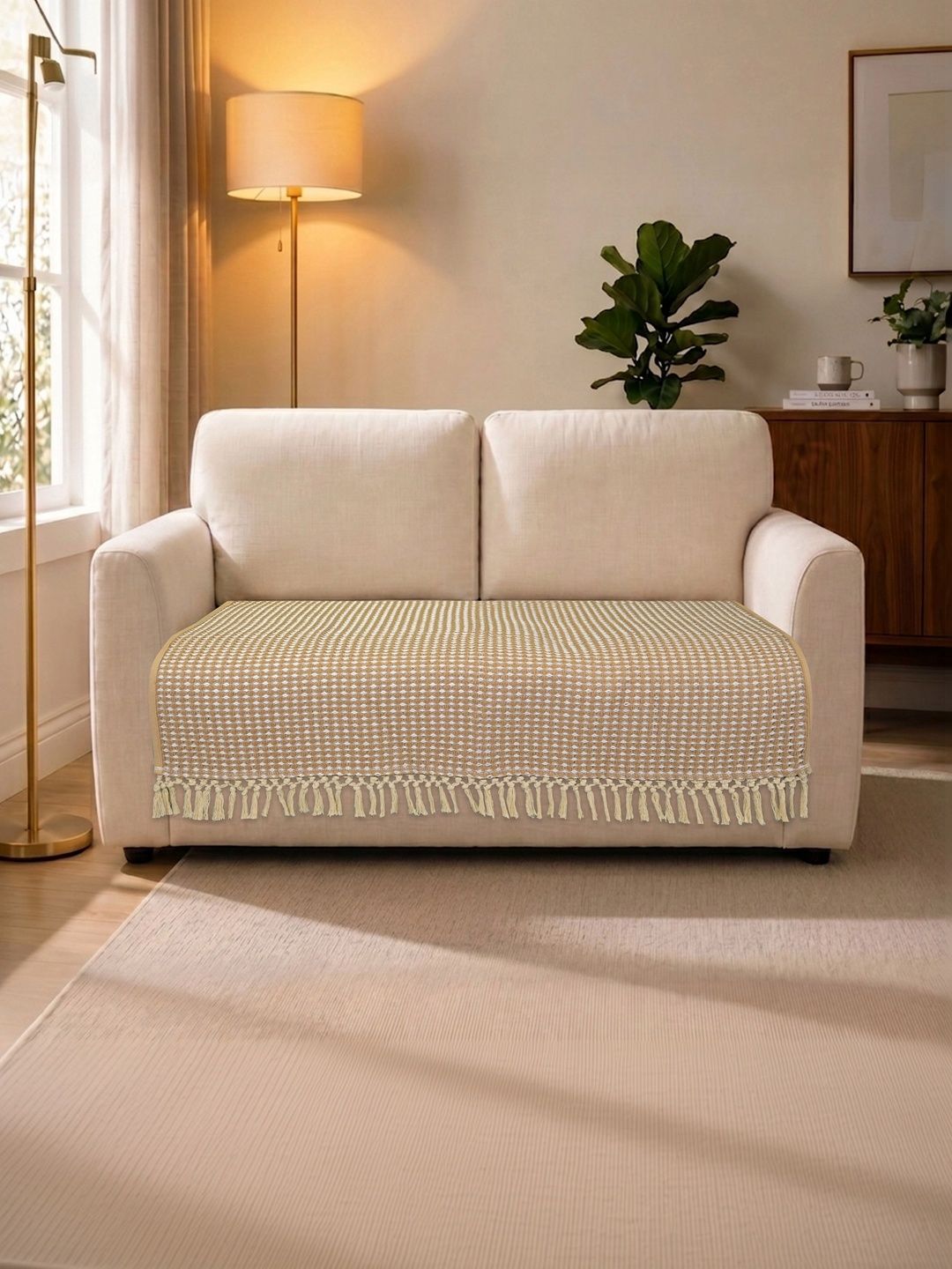 Saral Home Beige Cotton Blend 1 Piece Sofa Cover Without Arms