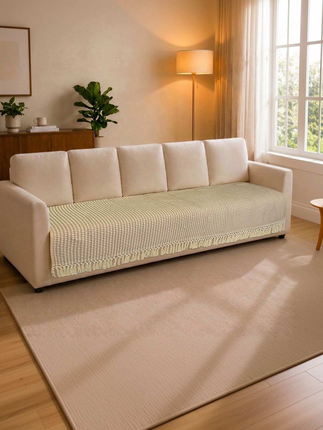 Saral Home Beige Cotton Blend 1 Piece Sofa Cover Without Arms