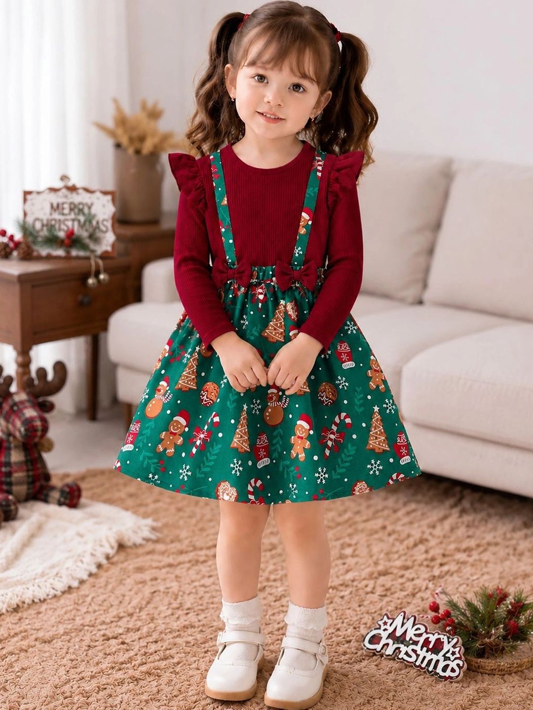 OMPAX Girls Conversational Printed Cotton Fit & Flare Knee Length Dress