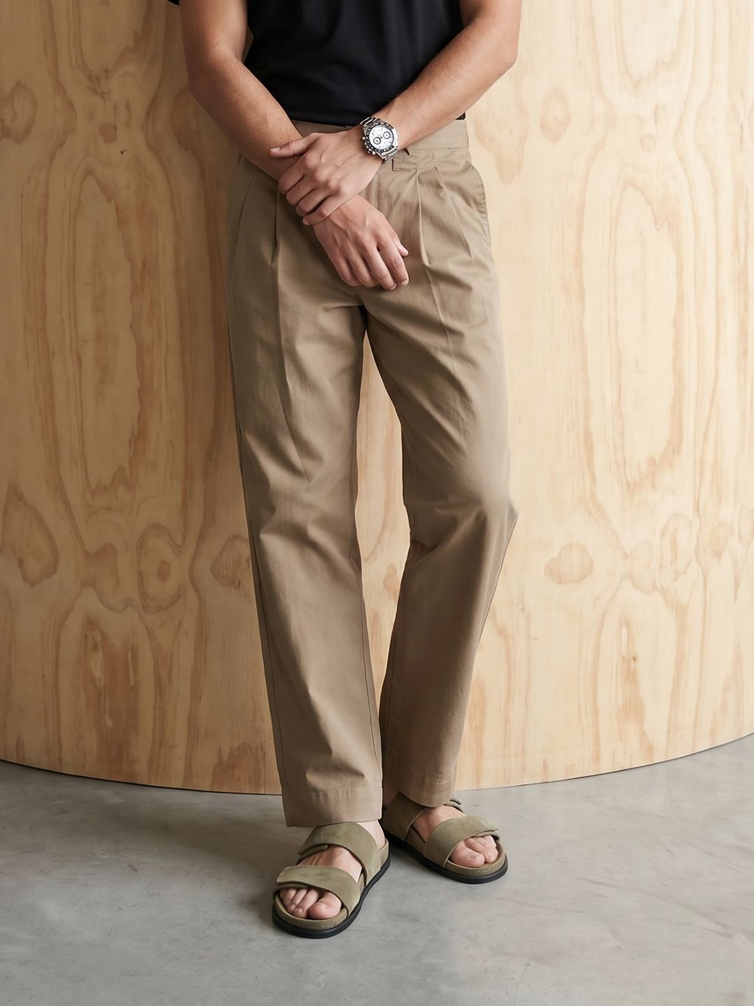 Mr Bowerbird Men Pleated Relaxed Fit Chinos Trousers