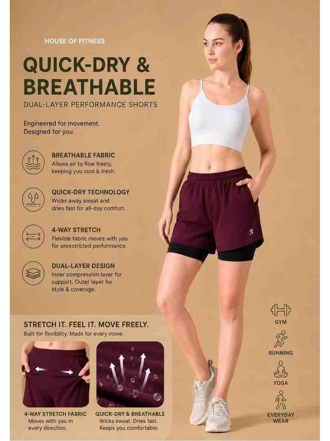 Women High-Rise Training or Gym Sports Shorts 4