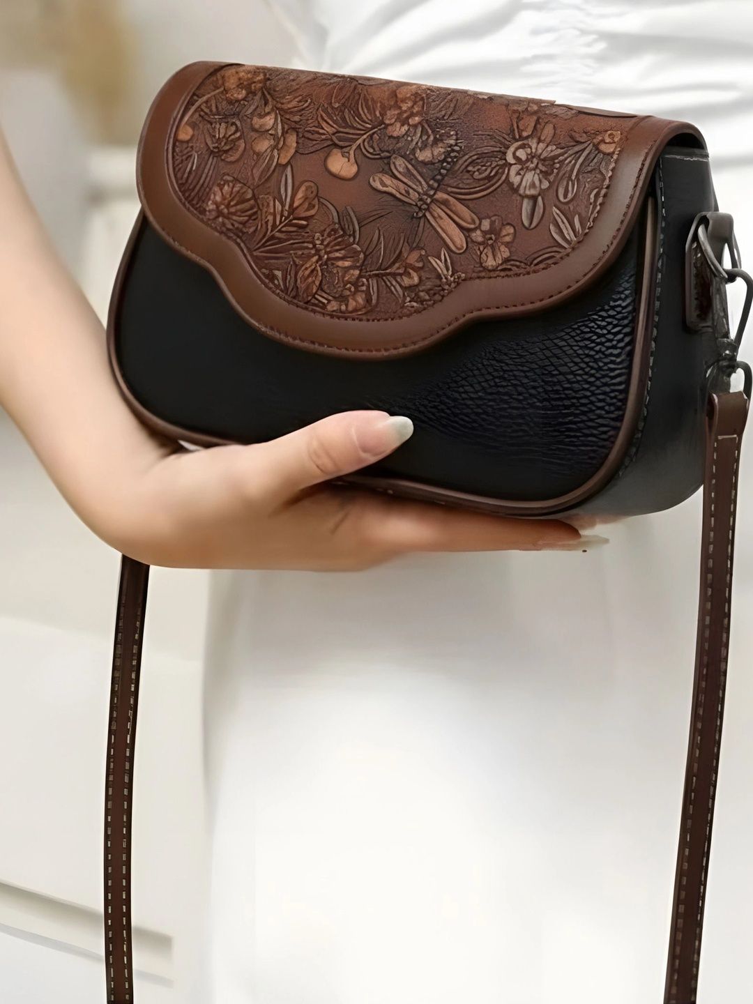 Haveglam Floral Embellished PU Shoulder Bag