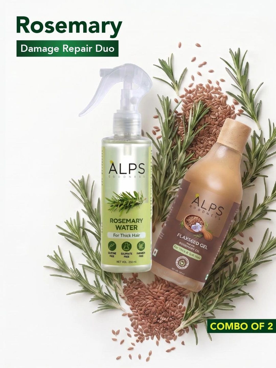 Alps Goodness Set Of 2 Rosemary Water Hair Spray &  Flaxseed Gel-250 ml-300 ml