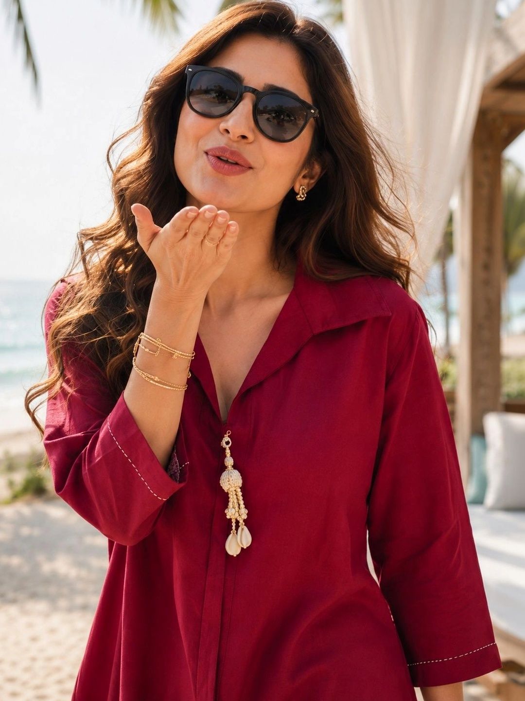 Tropical Cotton Solid Shirt with Palazzos 3