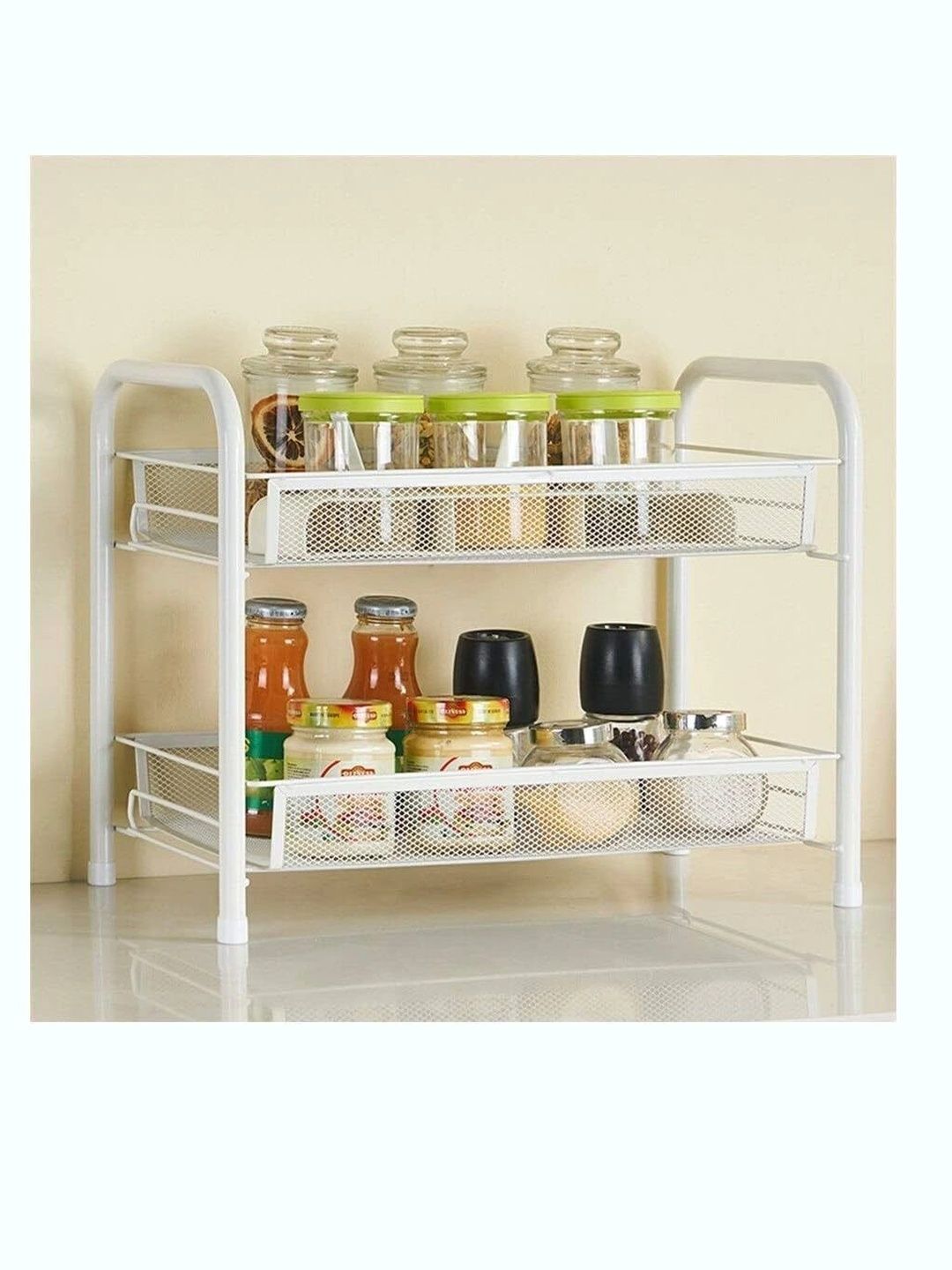 ProGrade 2-Tier Mesh Spice Rack Mesh Storage Shelf, Countertop Standing Organizer-White
