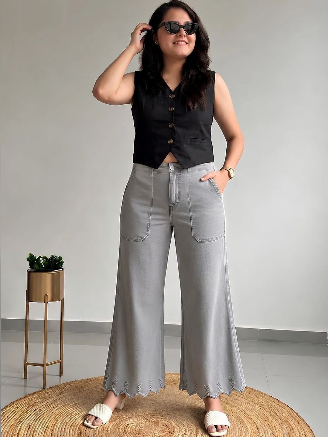 GlamZei Women Cotton Wide Leg Flared Korean Pants