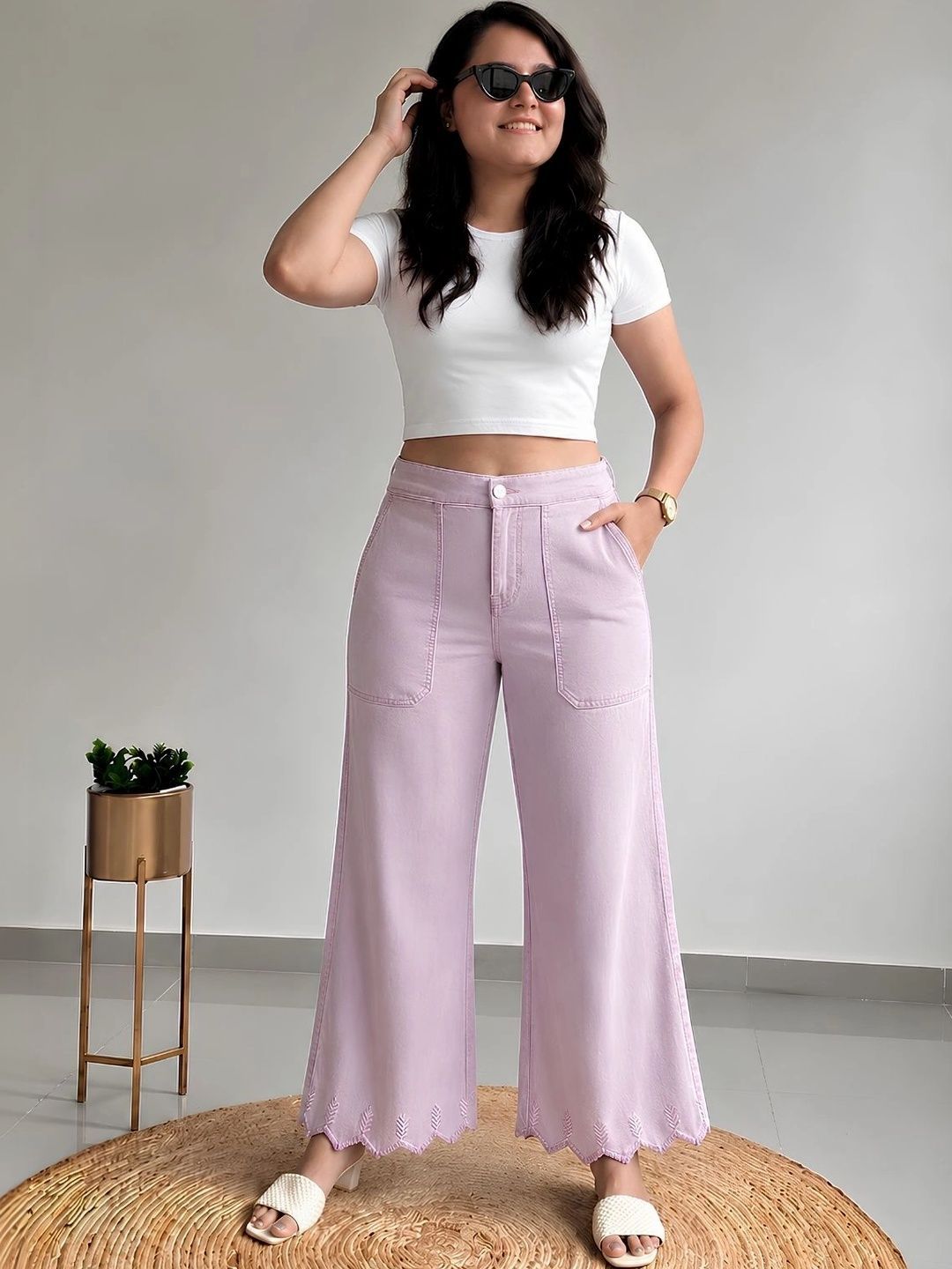 GlamZei Women Cotton Wide Leg Flared Korean Pants