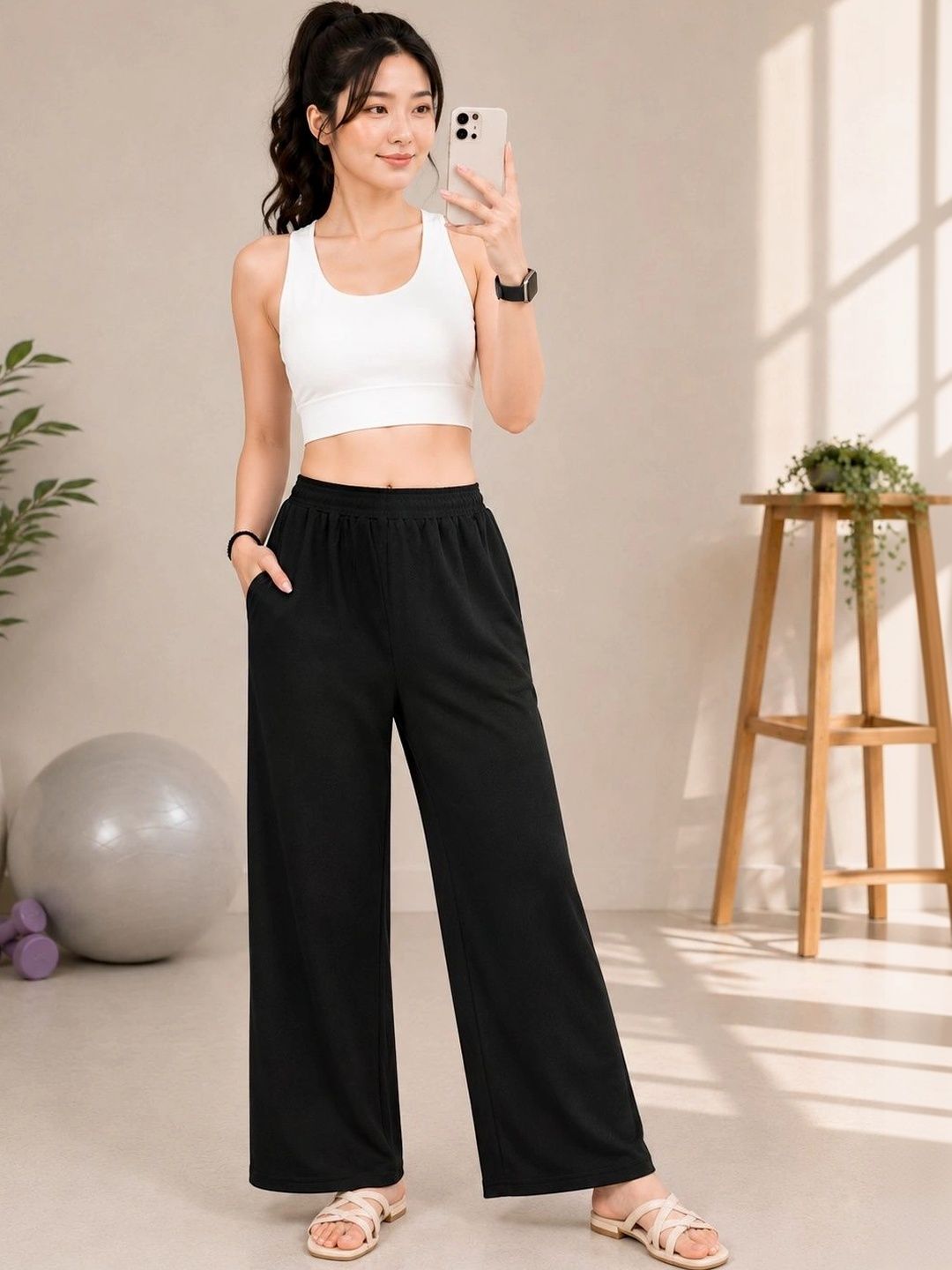 SAKARMAA Women Comfort Loose Fit High-Rise Easy Wash Pleated Trousers