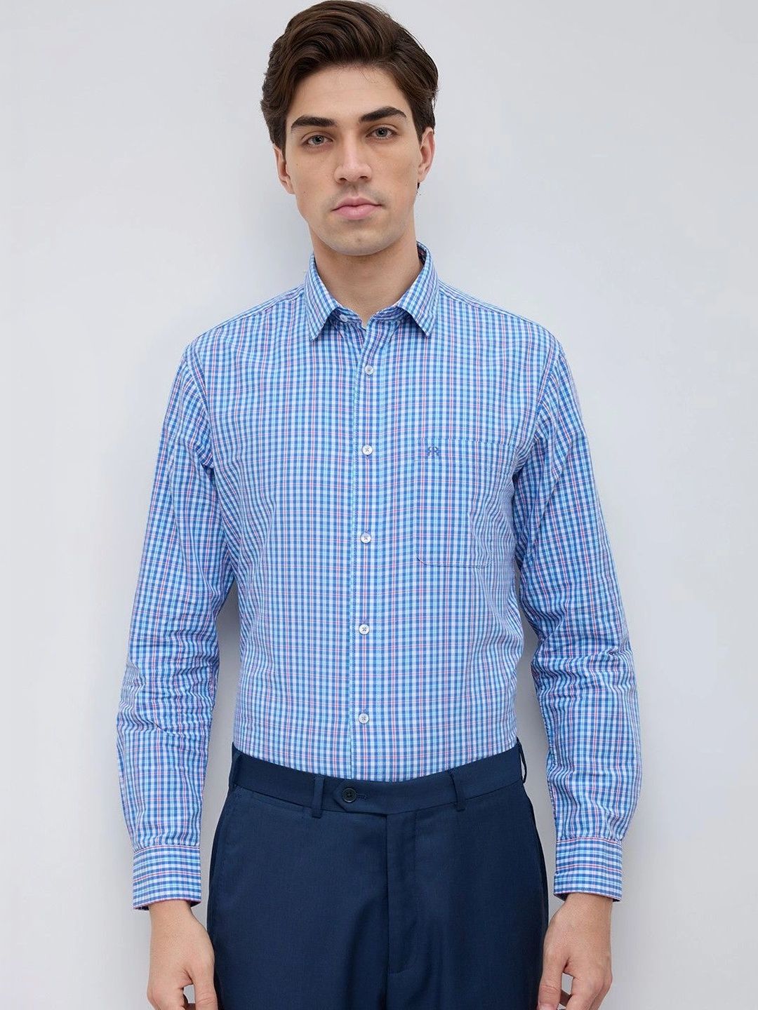 Raymond Men Standard Slim Fit Gingham Checks Checked Formal Shirt