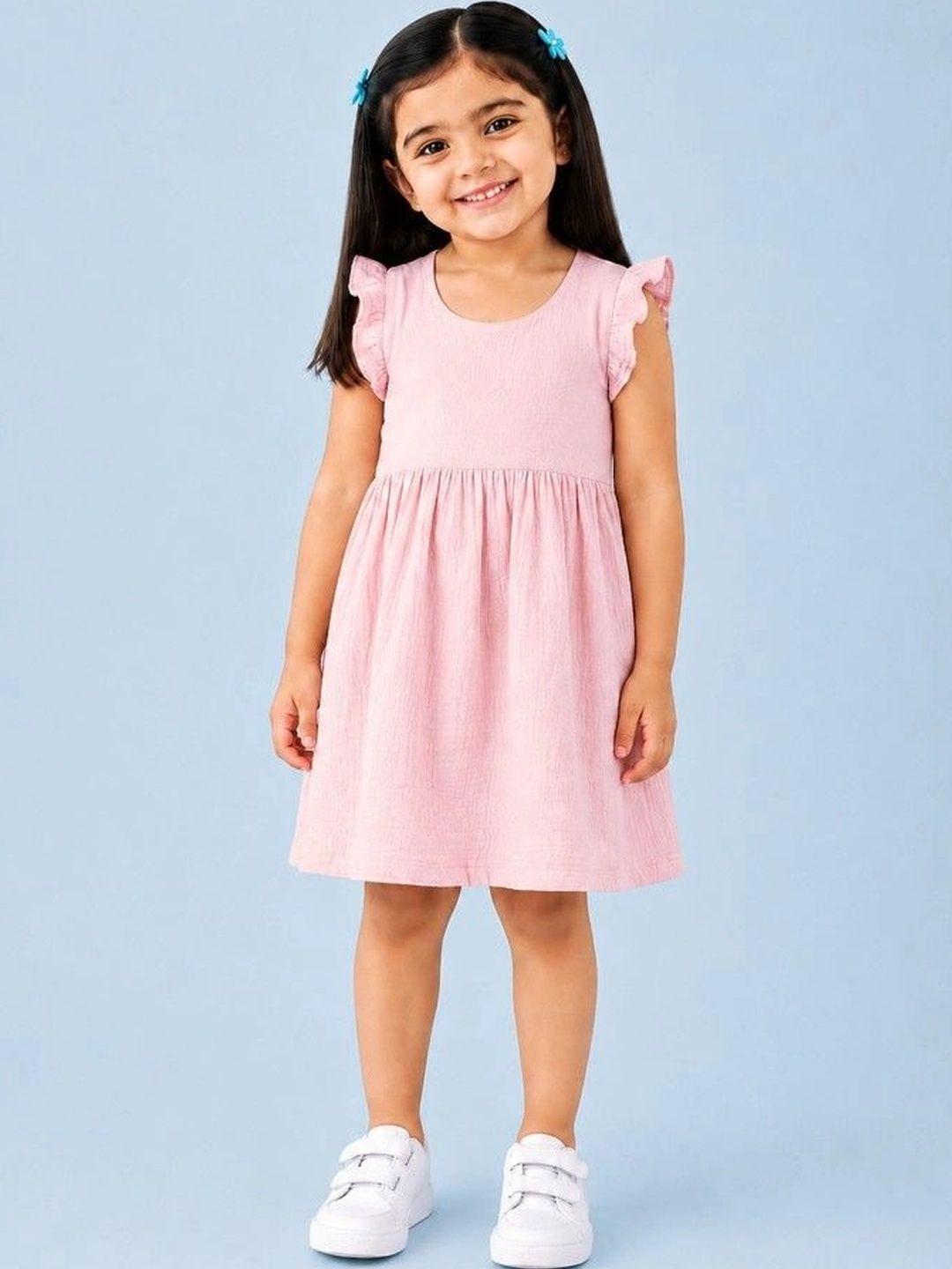 Puff Sleeve Ruffled Organic Cotton A-Line Dress