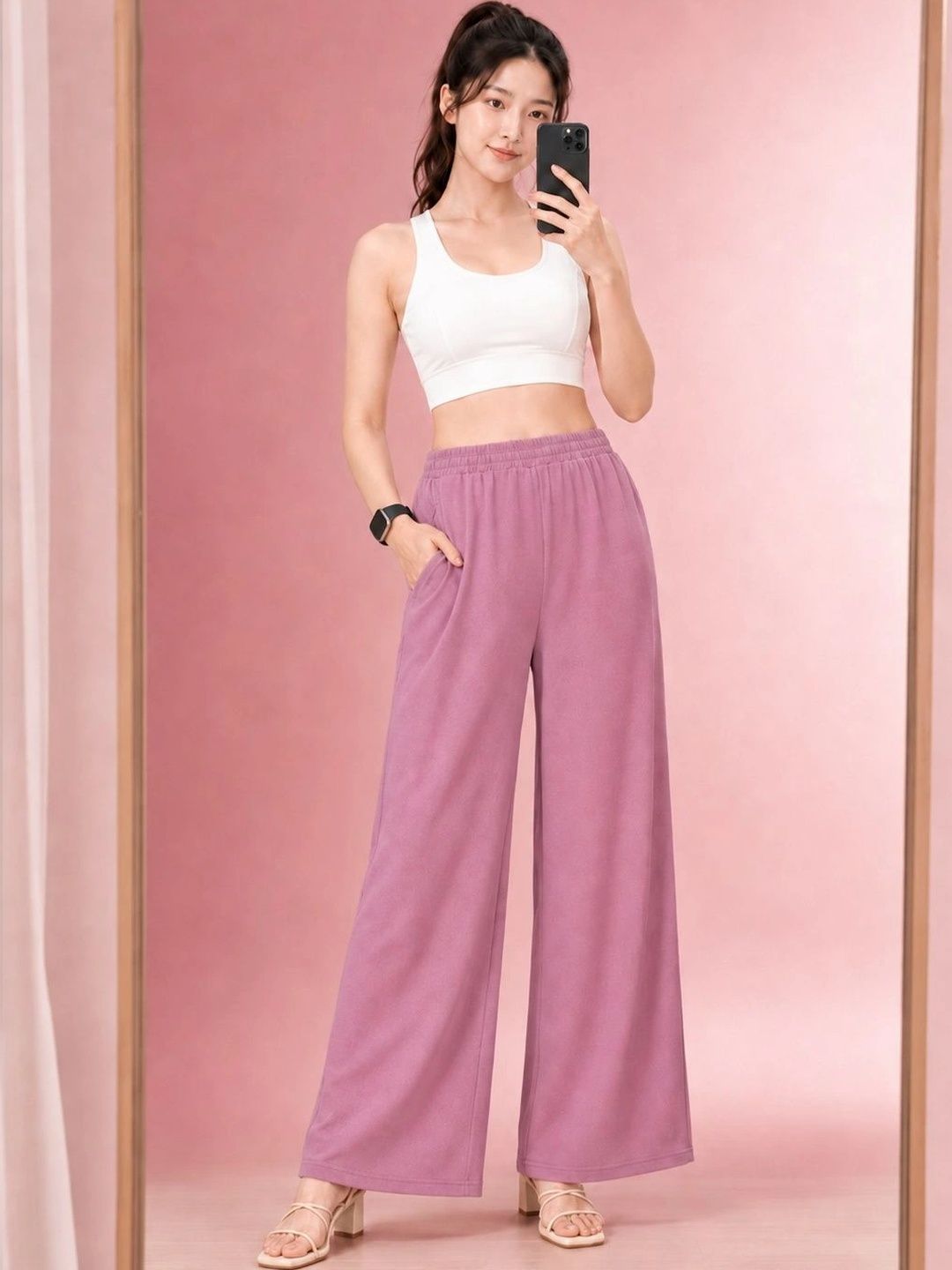 SAKARMAA Women Comfort Loose Fit High-Rise Easy Wash Pleated Trousers